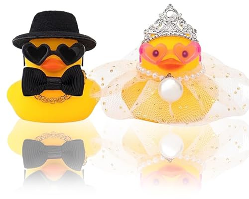 SHUOHONG 2 Stück Quietscheente Ornamente, Badeente Gazerock Gummiente, Gummiente Hochzeitsgeschenke für Brautpaar Brautpaar Figuren Deko für Zeremonie, Geschenk, Souvenir, Heiratssegen, Elegantes