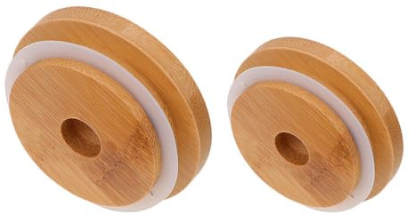 MUCKLILY Bambus- -Jar-Deckel Mit Strohloch Wiederverwendbarer Glasdeckel Für Weite Und Normale Öffnungen Mit Silikonring Für Sicheren Sitz Für Smoothies Kaffee Und Einmachgläser 2 Stück