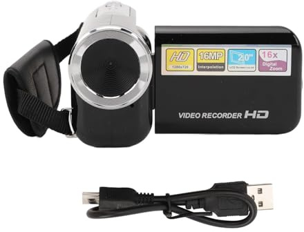 Yosoo Health Gear Tragbarer Digitaler Camcorder mit 2,0-Zoll-LCD-Bildschirm, 1080P-Full-HD-Video, 16-MP-Bild, 16-fachem Digitalzoom, Unterstützt Externes Mikrofon und Stativ