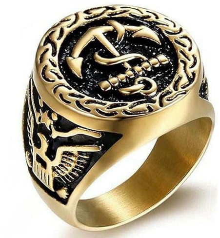 Titanstahl, vergoldeter Anker-Adler-Ring für Herren, Marine-Stil, Schmuck, Vintage-Militär-Design, Geschenk