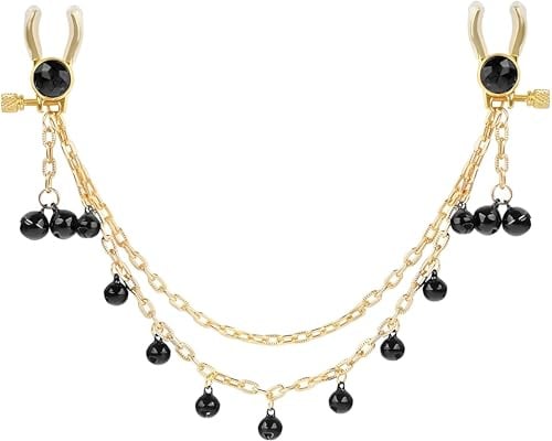 Nippelklemmen, sensorisches Spielzeug für Frauen, Nippelklammern für Erwachsene, Perlen-Nippelklemmen, Körperringkette für Frauen, Edelstahl-Körperklemme, verstellbar, ohne Piercing (Schwarz)