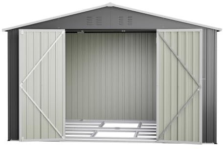XXXL capanno per attrezzi 3x2,5m (300x252 cm) – Grande casetta da giardino con tetto a capanna e 2 porte a battente. Capanno in acciaio per motociclette e biciclette, grigio