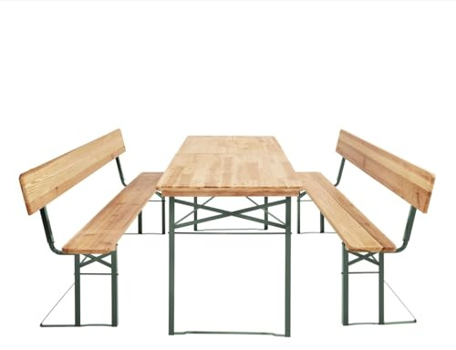 AVANTI TRENDSTORE - Imolo- Set birreria per l'esterno in legno massiccio laccato con schienale, ideale per festeggiare nel proprio giardino. Dimensioni tavolo:170x77x69 cm, panchine:170x46,5/80x23 cm