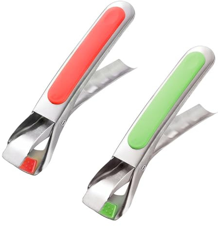 2Pcs Hot Plate Gripper, Non-Slip Kitchen Silicone Tongs for Air Fryer Heat Resistant Stainless Steel Dish Clip Hot Dishes Tong Compatible with Instant Pot Accessories, Microwave, Oven Red+Green