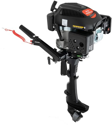 4-Takt 6 PS Außenbordmotor, 140ccm, Luftgekühlt, für Schlauchboote, Fischerboote, mit Handzugstart & 360° Lenkung