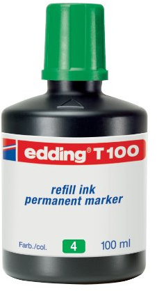 edding T 100 Refill Ink Permanent Marker - Green - 100 Ml - With Drop Dispenser System, For Quick Refilling Of Almost All Permanent Markers