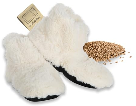 Habibi Plush Classic – 1654 Booties creme, Gr. M (37-40) Hausschuhe/Wärmepantoffeln/Wärmeschuhe/Wärmestiefel zum Erwärmen in der Mikrowelle/Backofen (Creme)