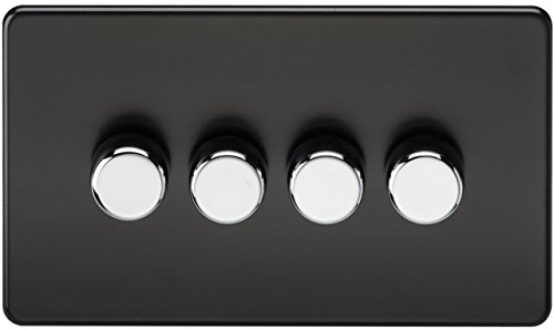 Knightsbridge SF2164MB 2-Wege-Dimmer, schraubenlos, 4-Fach, 60-400 W, Mattschwarz mit Chrom-Knöpfen