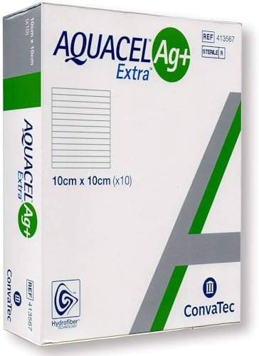 Convatec D013600 Aquacel Ag Extra Hydrofiber Dressing, 10cm x 10cm, Pack of 10