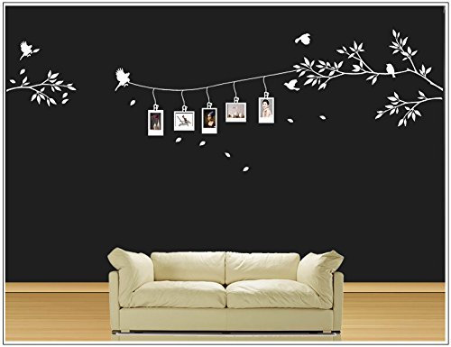 Deco-idea Sticker Mural Arbre Oiseau Branches vrille Salle de séjour,Salon Arbre Cadre wbm58(010 Blanc, set3:ca.140x45cm und ca.30x15cm (H)