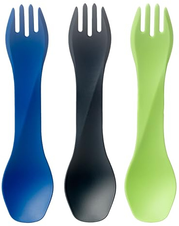 humangear GoBites Uno 3-Pack | Travel & Camping Utensils | Portable & Convertible Dining Ware | Multi-Functional Spork | Blue/Gray/Green, Uno 3-Pack