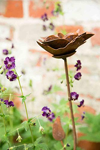 KUHEIGA Gartenstecker/Dekoblume Rose, Edelrost Höhe: 80cm Ø 12cm aus Metall
