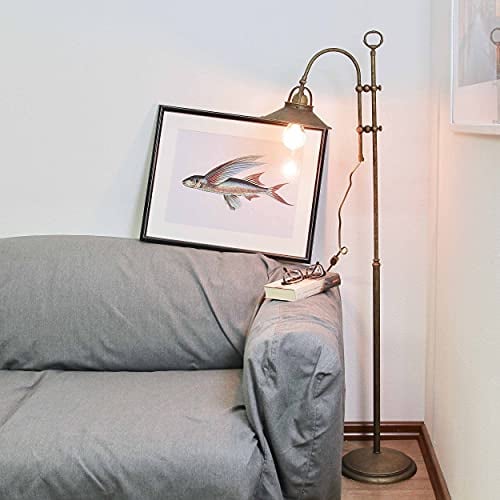 Licht-Erlebnisse Stehleuchte Bronze Antik Echt-Messing Industrie Design Handarbeit Vintage E27 H:130cm Stehlampe Wohnzimmer Flur