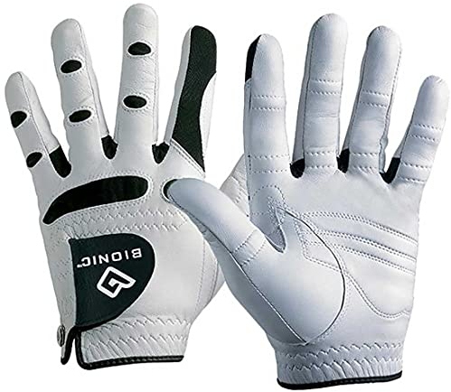 Bionic Golfhandschuhe, verbessert, 2 Stück, langlebig, patentiert, stabiler Griff, echtes Cabretta-Leder, entworfen von orthopädischen Chirurgen. (Herren, Größe L, auf der linken Hand getragen)
