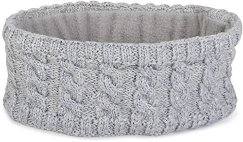 styleBREAKER Damen Strick Stirnband mit Zopfmuster und Pailletten, Fleece Futter, Haarband, Thermo Winter Headband 04026028, Farbe:Hellgrau