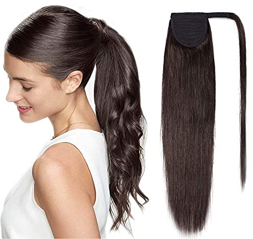 SEGO Ponytail Extension Echthaar Pferdeschwanz Haarteil Haarverlängerung Zopf Glatt Dunkelbraun#2 22(55cm)-95g