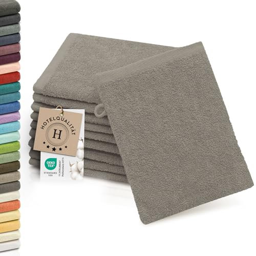 ZOLLNER 10er Set Waschlappen - weiche und saugstarke Waschhandschuhe - waschbar bis 95°C - Baumwolle - 16x21 cm in Fango