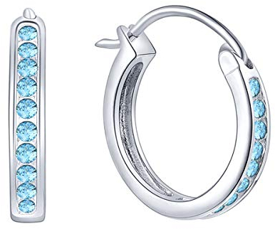 JO WISDOM creolen ohrringe silber 925 damen mit 3A zirkonia März Geburtsstein Aquamarin Farbe,Schmuck für Frauen