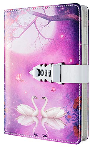 LinYesh Klassisch Tagebuch mit Schloss für erwachsene, Retro Vintage PU Leder Password Niedlich Notebook, Geheimnis ausgekleidet Password Tagebuch Sketch, 150x215mm