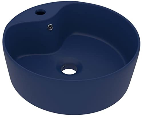 vidaXL Lavabo de Luxe avec Trop-plein Vasque à Poser de Toilette Lave-mains de Salle de Bain Salle Cosmétique Maison Bleu Foncé Mat 36x13 cm Céramique