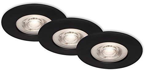 BRILONER Leuchten - LED Einbauleuchten, Einbaulampen 3er Set, Deckenlampen dimmbar, je 5 Watt, je 460 Lumen, 3.000 Kelvin, IP44, Schwarz-Matt, 90x25mm (DxH), 7047-035