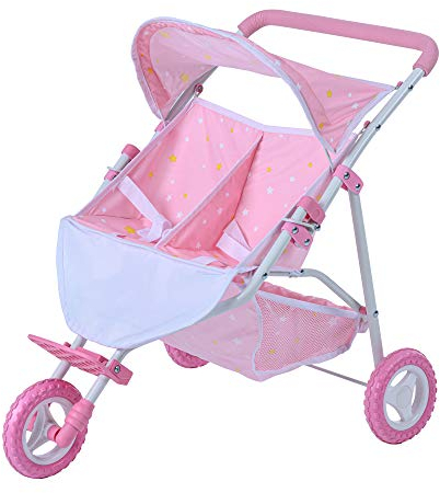 Olivia's Little World Doppel Twin Puppen Kinderwagen Puppenwagen Rosa OL-00012