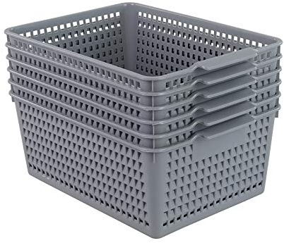 Gloreen 6 Packs Plastic Storage Basket, Multipurpose Storage Basket for Organizer, Grey