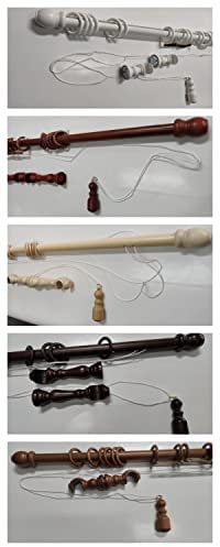 Bastone tenda in legno, movimento manuale o con corda, completo di accessori e disponibile in diversi colori e misure, diametro 35 mm (200 CM, A CORDA - BIANCO)