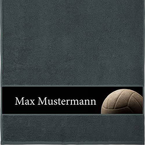 Manutextur Handtuch mit Namen - personalisiert - Motiv Volleyball - viele Farben & Motive - Dusch-Handtuch - anthrazit - Größe 50x100 cm - persönliches Geschenk mit Wunsch-Motiv und Wunsch-Name