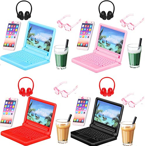 20 Pieces Dollhouse Accessories Mini Doll Phone Cup Glasses Laptop Computer Headsets Accessories for School Dolls House Pretend