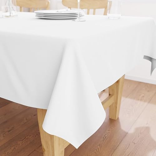 Encasa XO Baumwoll-Canvas-Tischdecke | Weiss Einfarbig | Rechteckige Größe 140x140 cm | Esstischdecke zur Dekoration – maschinenwaschbar
