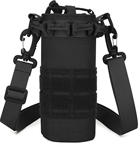 Hunvp Poche de Cruche à Eau Sac de Bouteille d’Eau en Nylon Tactique Militaire Molle Poche à Eau Sac Mini Homme pour Camping Randonnée Sport Cyclisme Chasse Voyage Trekking,Noir-900ml