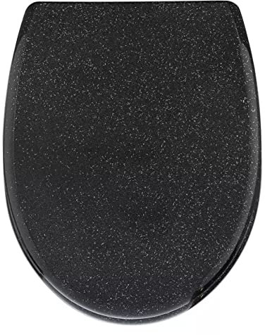 tradefirst Heavy Duty Black Glitter Toilet Seat Bathrooms Resin Toilet Seat, Glitter Toilet Seat Close Hinge Quick Release , Black Bathroom Accessories
