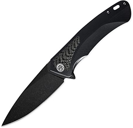 Petrified fish PF838 Klappmesser, 3.74 D2 Satin Klinge G10 Griff, Mit Kugellager EDC Taschenmesser (Carbon Fiber Black Stonewashed)