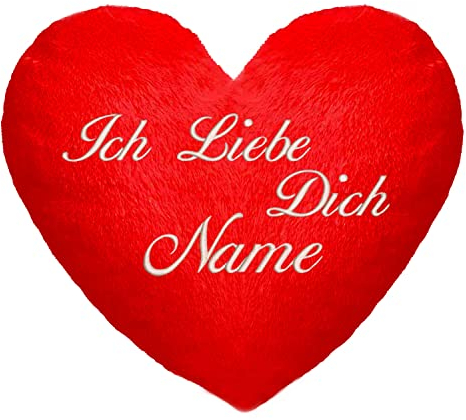 Ferocity Personalisiertes Kissen (35 x 40 cm) in Herz Form ICH Liebe Dich + mit eigenem Namen Text Bestickt; Flauschiges Minky; Zum Hochzeitstag, Muttertag [091]