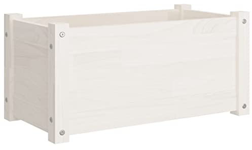 vidaXL Bois de Pin Massif Jardinière Bac à Fleurs Lit Surélevé Pot de Plantes de Jardin Balcon Terrasse Patio Extérieur Blanc 60x31x31 cm
