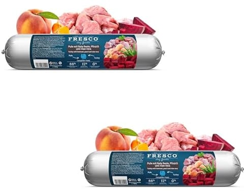 FRESCO - Barf Wurst Complete-Menü Pute mit Rote Beete, Pfirsich und Aloe Vera | Doppelpack | 2 x 400 g | Alleinfuttermittel für Hunde | Kann zur optimalen Versorgung beitragen