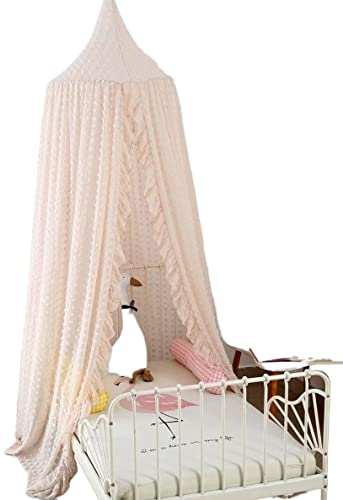 Betthimmel, Baumwolle, Moskitonetz, Moskitonetz, Schlafzimmer, Beige, Chiffon, Baldachin, runde Kuppel, Kinder-Moskitonetz mit Wellenspitze und gepunkteter Beflockung, Kinderzelt, Bettvorhang,