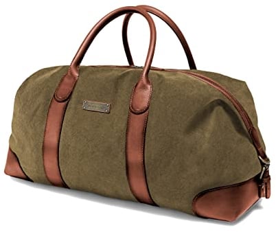 DRAKENSBERG Weekender 'David' (M) - Kleine Reisetasche Herren, Damen aus Canvas mit Leder, erweiterbar, 45L - Oliv-Grün, DR00126-M