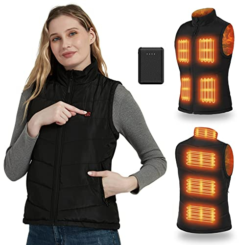 FERNIDA Beheizte Weste für Damen, Schmal Geschnittene Beheizbare Damen Weste mit Akku, Winter Warm Draussen USB Aufladung Elektrische Heizweste mit 8 Beheizte Zonen,L