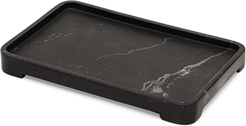 Suanti,25.2x15.5cm Bathroom Vanity Tray for Counter,Matte Black Artificial Marble Stone Tray for Face Towel,Candles,Perfume,Soap,Rectangle Decorative Tray for Kitchen Island/Sink Organize-M