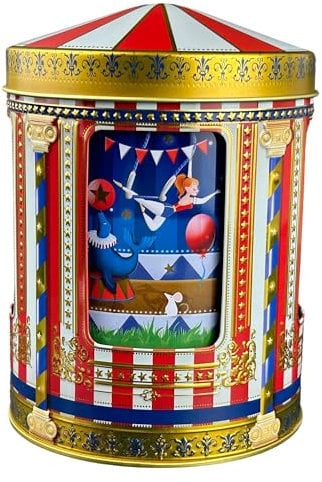 Spieluhrdose Zirkus - Dose, Gebäckdose, Aufbewahrungsdose, Keksdose, Blechdose. Aufbewahrung für Plätzchen und Lebkuchen. Aaufwändig geprägt und bedruckt. Vol. 750 ml. Maße: 12 x 16 cm