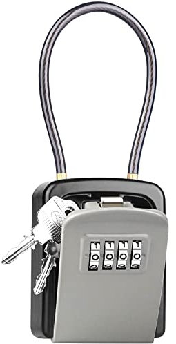 Diyife Key Safe, [New Version][Weatherproof] Portable Lock Box for Keys Outdoor with Removable Wire Rope Shackle, Hangable Combination Key Safe Wall Mounted for Home Office Garage School Airbnb (Grey)