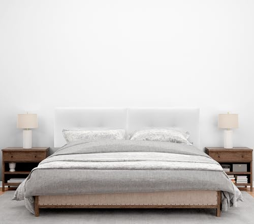 DHOME Kunstleder oder Acualine Stoff Kopfteil Plain mit Knöpfen DUAL geteilt in 2 Stücke gepolstert HIGH Range Schlafzimmer Kopfteil (Stoff Weiß, 210cm Dual (Betten 200))