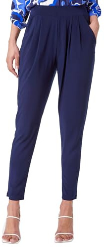 Roman Harem Trousers for Women UK Ladies Aladdin Ali Baba Jersey Stretch Pants Low Crotch Peg Pull On Office Casual Work Interview Tapered Narrow Boho Baggy Silky - Navy - Size 22
