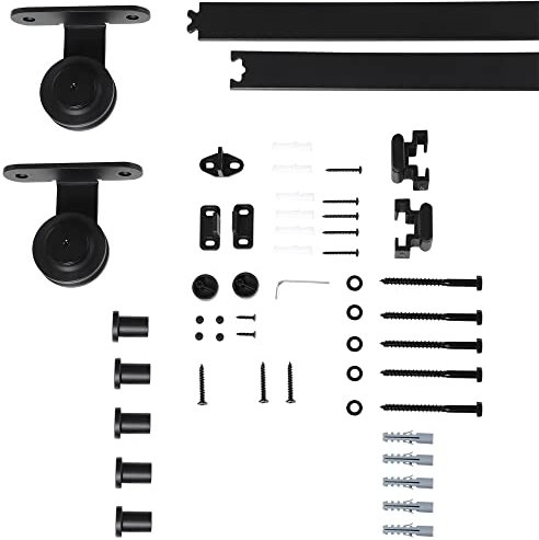 HOMCOM Herraje para Puerta Corredera 200 cm Kit de Accesorios para Puerta Corredera Carga 100 kg con 2 Rieles de Acero al Carbono Guia para Puerta de Granero 200x40x0,6 cm Negro