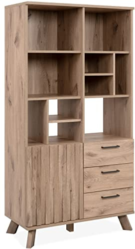 DEINE TANTE EMMA 003452 Highboard Wellington 53A Kommode Schweden Eiche 3D Reliefoptik Push-to-Open ca. 84 x 160 x 40 cm