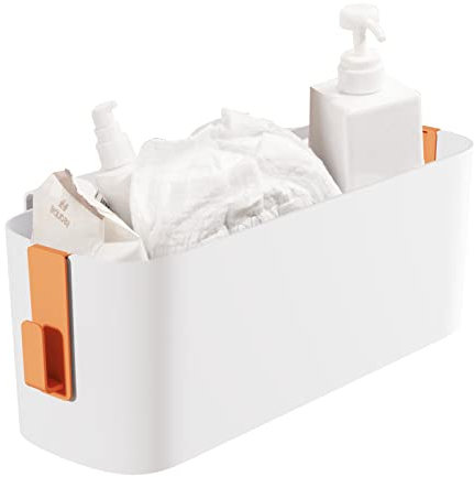 Bett Organizer Einhängen Aufbewahrung Wickeltisch,Hängebett Organizer Wickelkommode Auffangschale Aufbewahrungskorb mit 2 Abnehmbarer Haken für Zuhause,Büro,Schule,Wohnheim,Zimmer,Etagenbett (Orange)