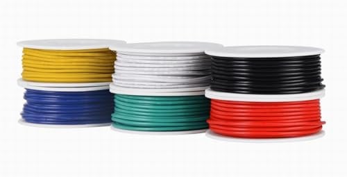 TUOFENG 26 awg Wire Solid Core Hookup Wire -6 Different Colored Jumper Wires 33ft or 10m Each, 26 Gauge Tinned Copper Wire PVC (OD: 1.25mm) Hook up Wires Kit