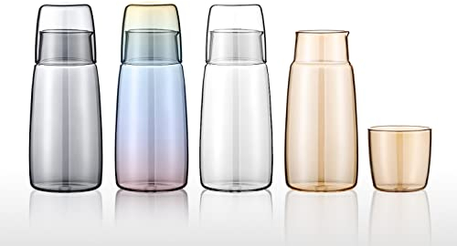 Ensemble de carafe à eau de chevet en verre, carafe à eau avec tasse en verre pour chambre à coucher, table de chevet, carafe de service d'eau de nuit, 750 ml (transparent)